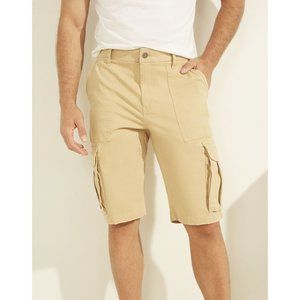 Guess Men's Carter Cargo Twill Short Straight Fit Pockets In Khaki Size 29